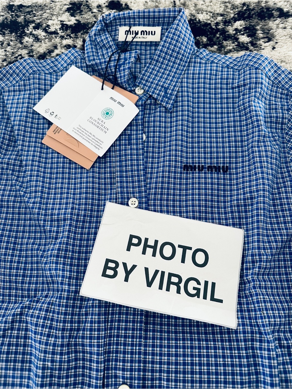 Miu Miu Blue Check Button-Down Women’s Shirt Size 38 NWT 100% Authentic - Picture 2 of 6